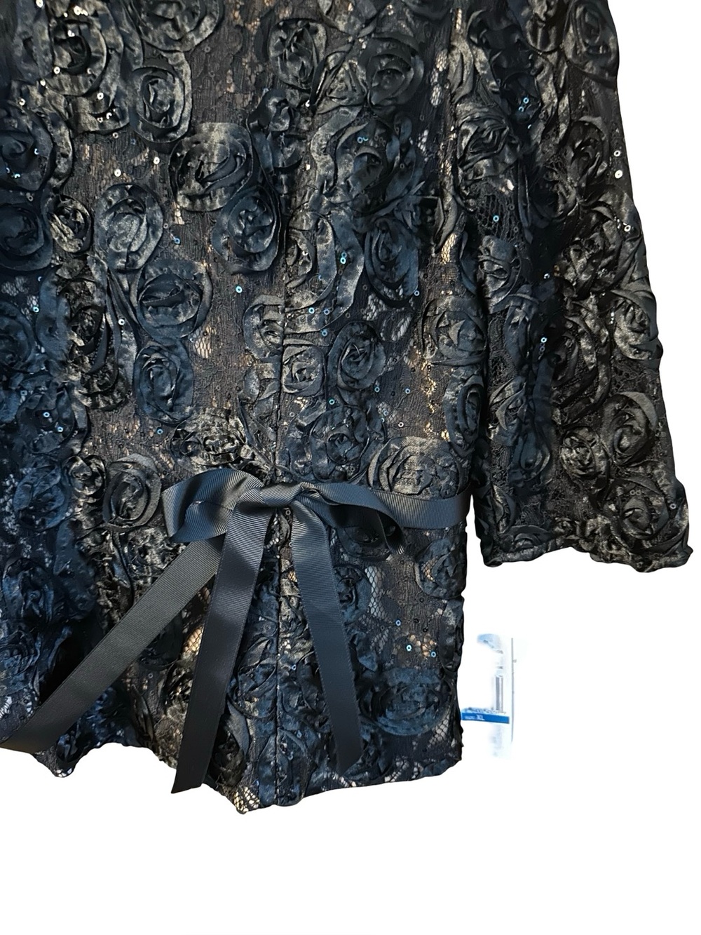 NWT Alex Evenings Floral Lace Tie Front Blouse Black Beige XL - Picture 8 of 9